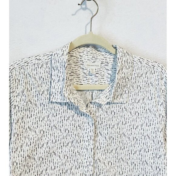 Garnet Hill Top Womens 10 Gray White Organic Pima Cotton Long Sleeve Button Up - Picture 2 of 8